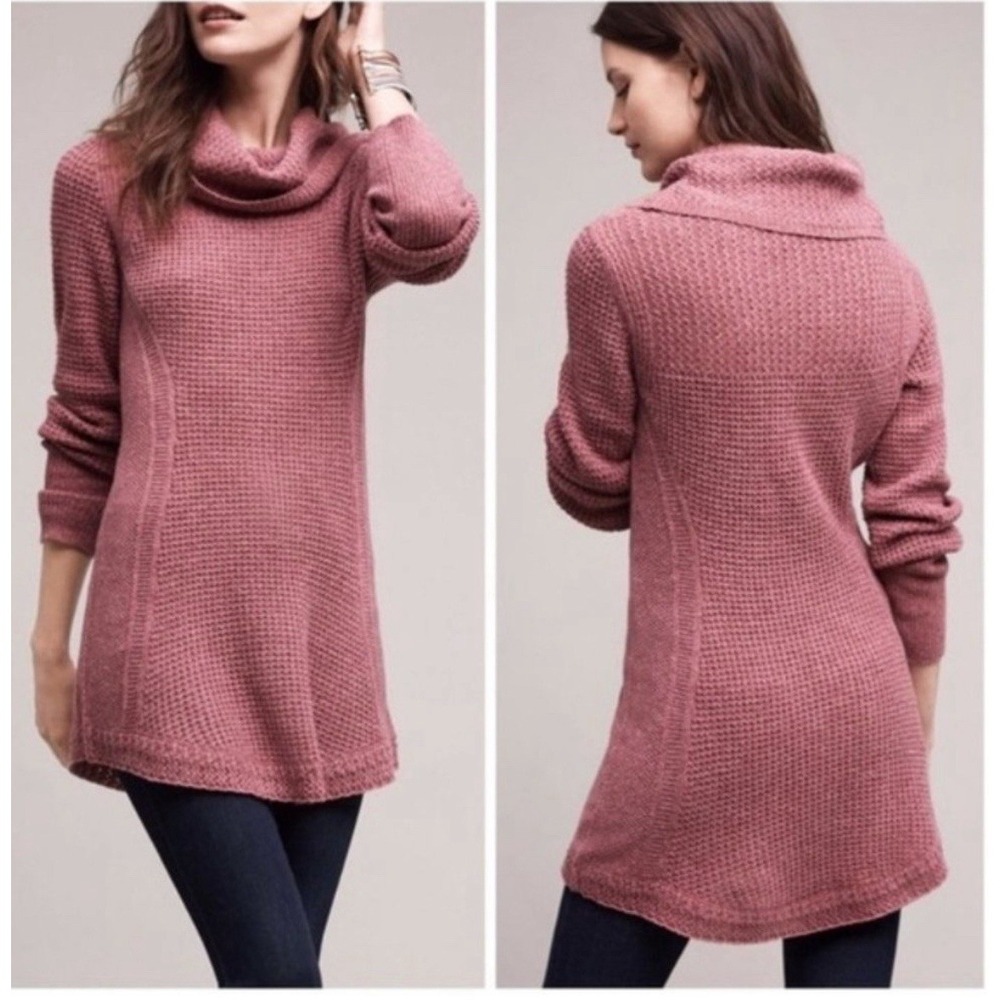 Angel‎ of the North Anthropologie Women's Pink Cowl Neck Sweater Chunky Large